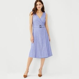 NWT! Ann Taylor v neck light blue sleeveless midi wrap dress with belt size 14